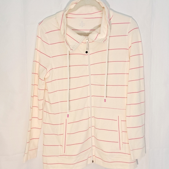 Talbots Cream and Pink Striped Utility Jacket Womens Size Medium #140 - Picture 1 of 9